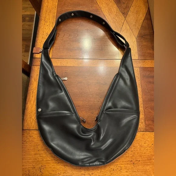 Sash Bag Vegan Faux Leather Brown Black Crossbody Travel Sling Purse Adjustable - Picture 2 of 6